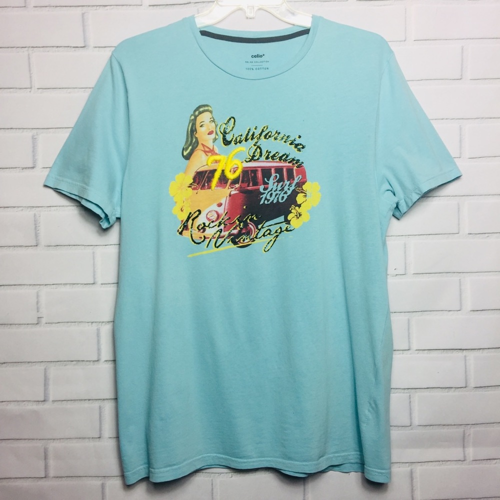 Celio California Dream Graphic Tee || Blue || XL
